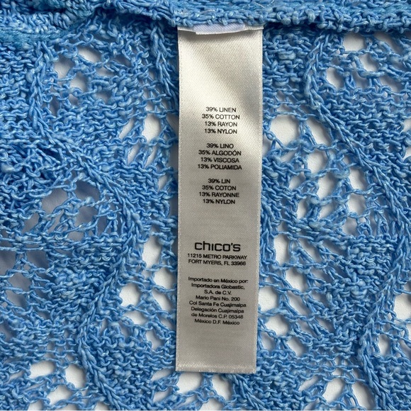 Chico’s Patrice Shrug Linen Blend Cardigan Sweater 3/4 Sleeves Manganese Blue - Picture 11 of 15